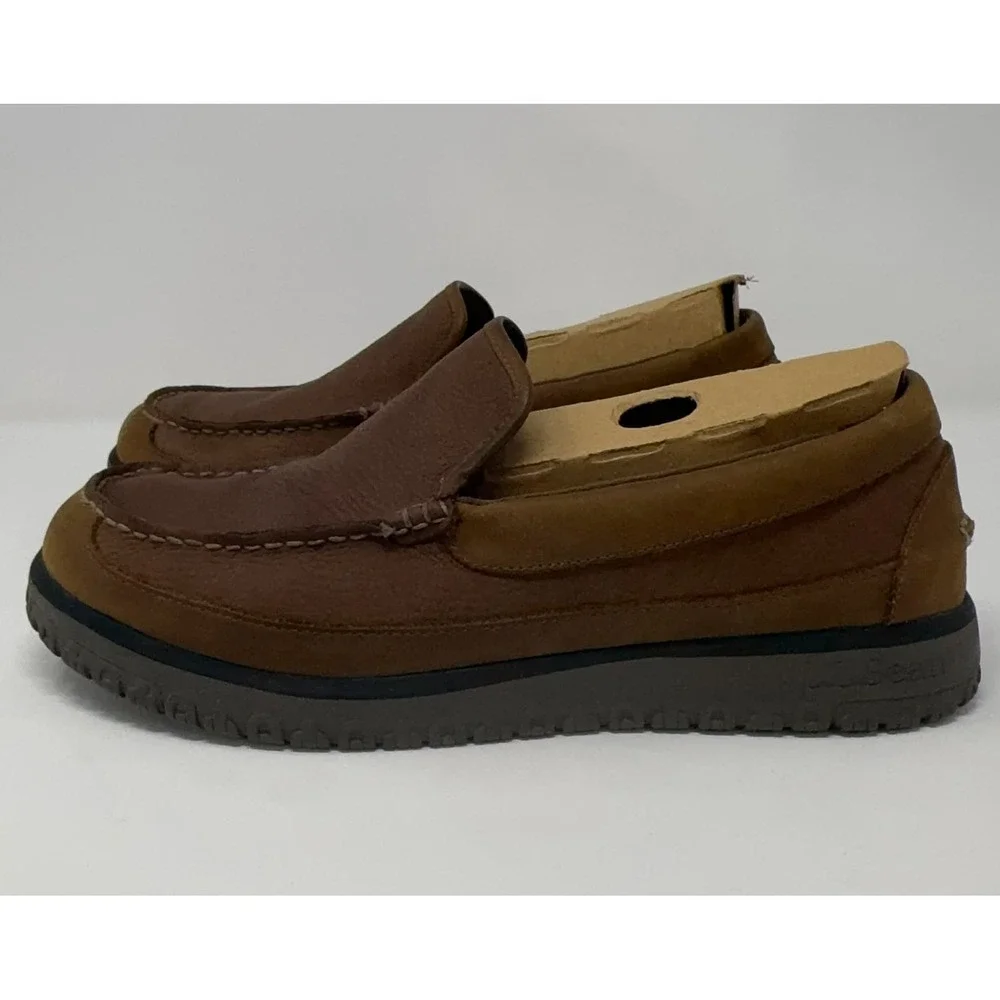 LL Bean All Week Moc Slippers Men's Size 10M Brown Leather Shearling Shoe 512403